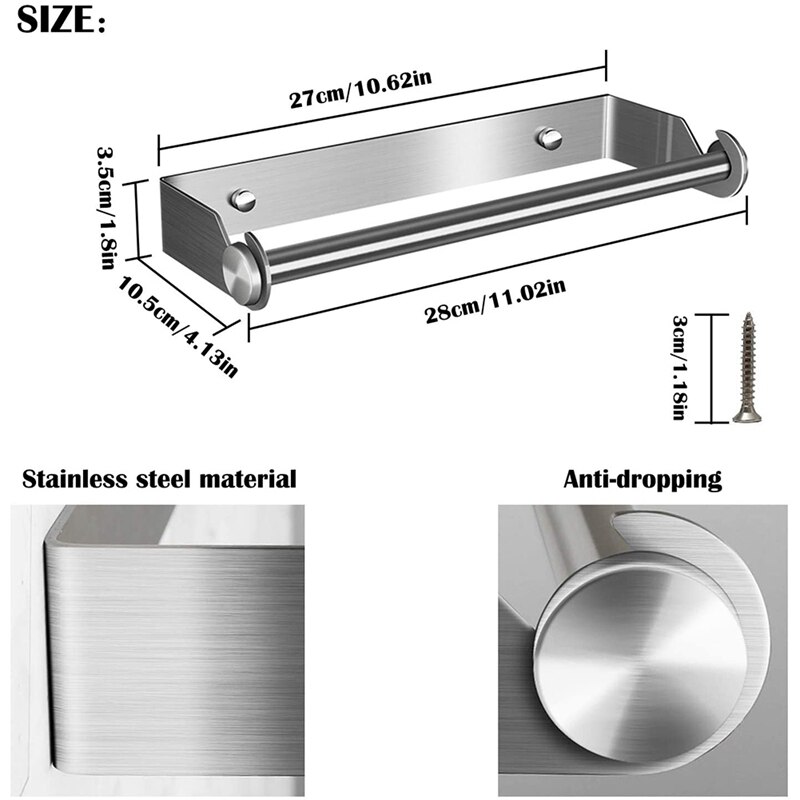 Kitchen Roll Holder Wall Mounting Stainless Steel Kitchen Roll Holder Without Drilling Paper Roll Holder Roll Holder