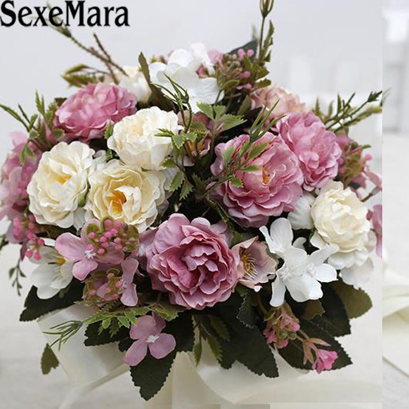 neue 7 Farben hochzeit Strauß Handgemachte Rosen Rosen buque de noivas hochzeit blumen braut sträuße