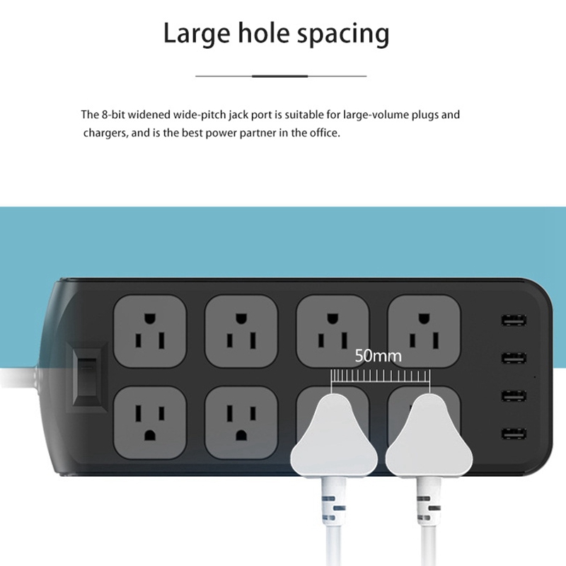 Power Strip With AC 8 Outlets 4 USB Charging Ports 2500W 5.9Feet Extension Cord Surge Protector For Home Office-US Plug