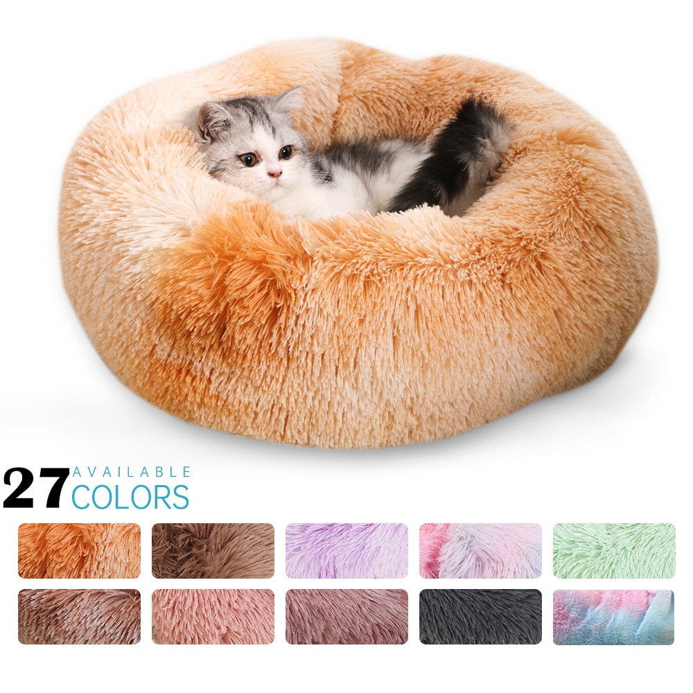 27 colores felpa redonda Gato cama casa Invierno gatos durmiendo nido suave largo felpa perro cesta mascota Mat Supplie