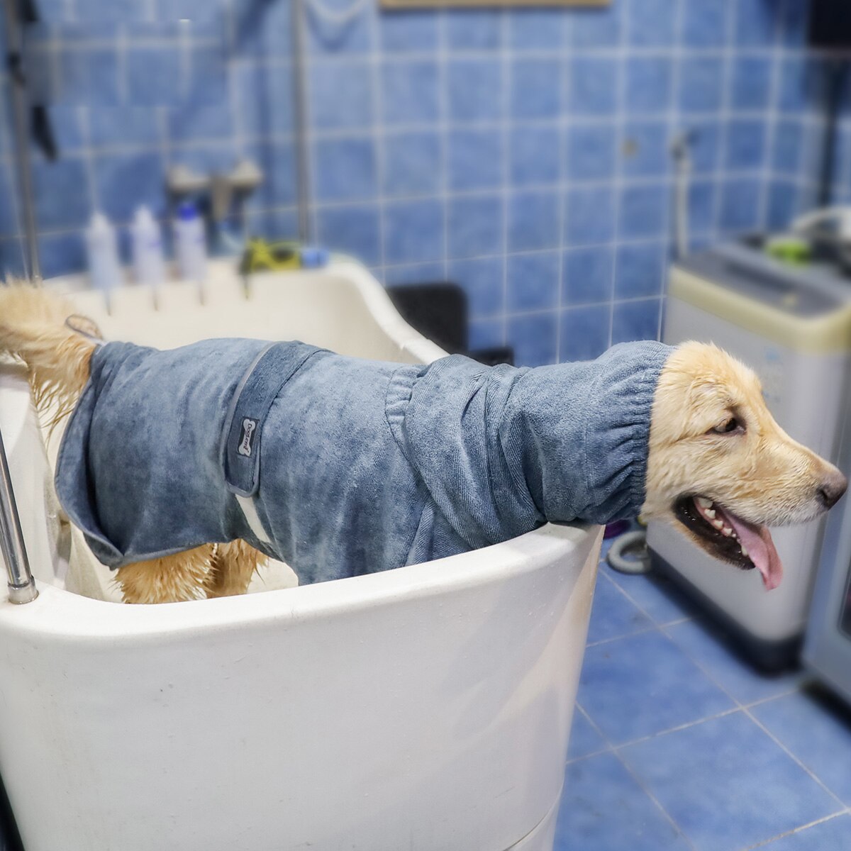 Albornoz para perro, bata de baño para mascotas, abrigo de secado, toalla absorbente para perros grandes, medianos y pequeños, secado súper rápido, suave y ajustable