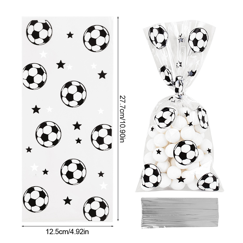 25/50 stuks Voetbal Snoep Zakken Kinderen Jongens Verjaardag Sport Voetbal Themafeest Plastic Cookie Geschenkverpakking Zakken Decoratie Supply