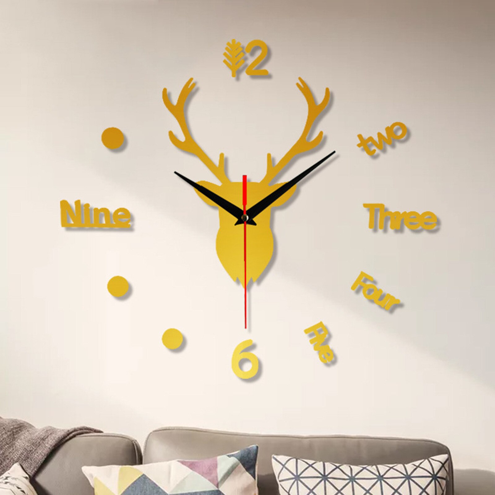 3d Wall Clock Mirror Wall Stickers Deer Head Diy Large Wall Clock Quartz Watch Art Decal Sticker Living Home Decor