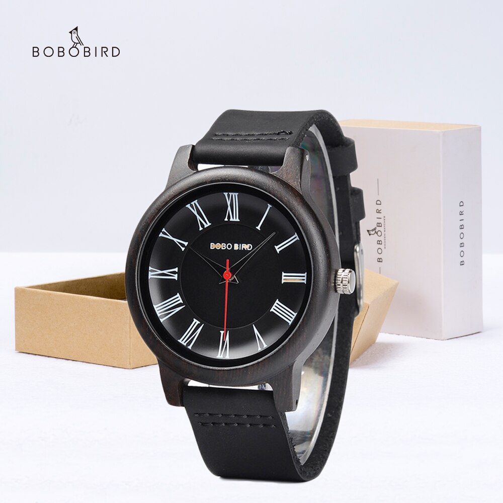 BOBO BIRD-reloj de madera para hombre, cronógrafo de cuarzo, con correa de cuero, caja de papel de: GQ015-1A