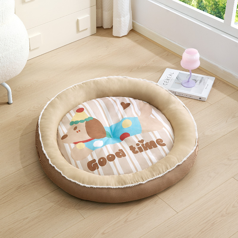 Zomerhondenbed voor kleine middelgrote honden Koelmat Verfrissend bed voor puppy Kitten schoon te maken Rond kattenkussen Huisdier Kalmerende bank: L / WHITE