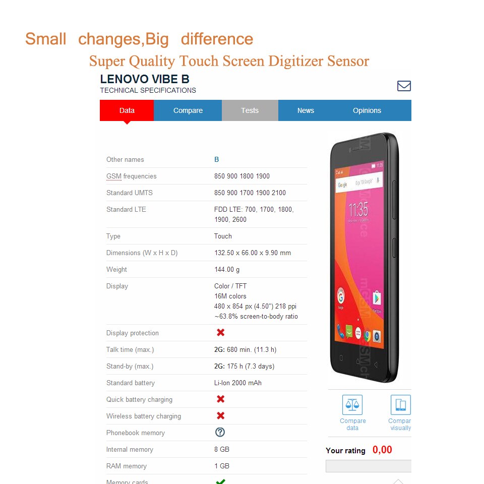 10 unids/lote para Lenovo Vibe B A2016a40 A2016 pantalla táctil digitalizador Panel táctil Sensor frontal exterior lente de vidrio VIBE B pantalla táctil