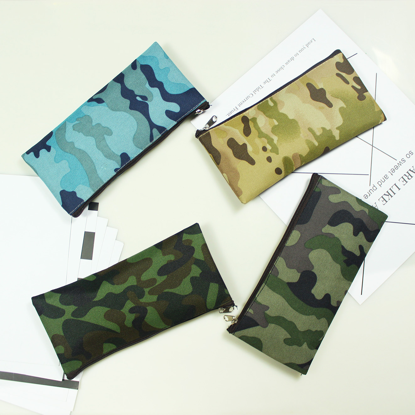 Camouflage Etui Potlood Tas voor Jongens en Meisjes Schoolbenodigdheden Cosmetische Make-Up Tassen Zipper Pouch Purse 4 Kleuren