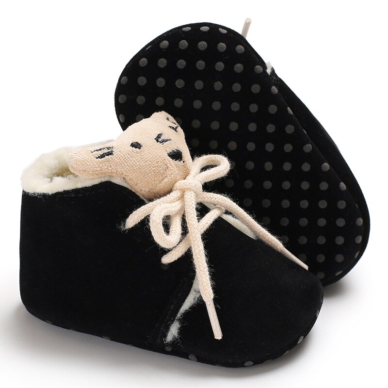 Schattige Kleine tijger Winter Sneeuw Baby laarzen Crib Bebe Jongens Meisjes Super Warm Houden Pu Baby Peuter schoenen kant -up booties: black / 3