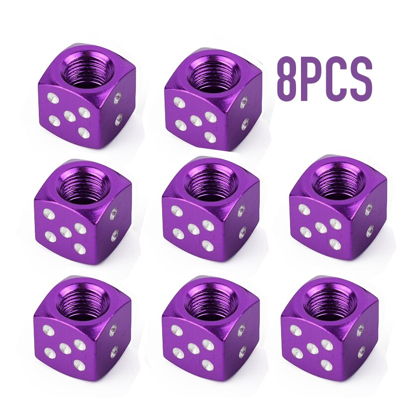 4pc 8pc Dice Valve Caps MTB Bike Tire Schrader Valve Stem Caps Car Trunk Mountain Road Bike Wheel Rims Bicycle Accessories: 8pc purple