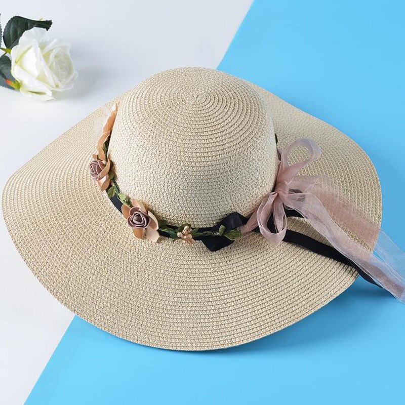 Zomerse eenvoudige opvouwbare brede rand slappe strohoed voor meisjes, zonnehoed, strandhoed voor dames, uv-beschermende reispet voor dames