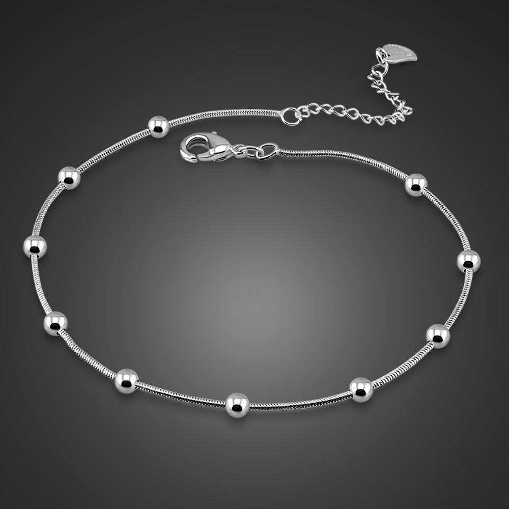 Bracelet de cheville en argent sterling 925 pour femmes, bijoux d'été à la , modèles de style simple, perle ronde, chaîne de pied en argent massif