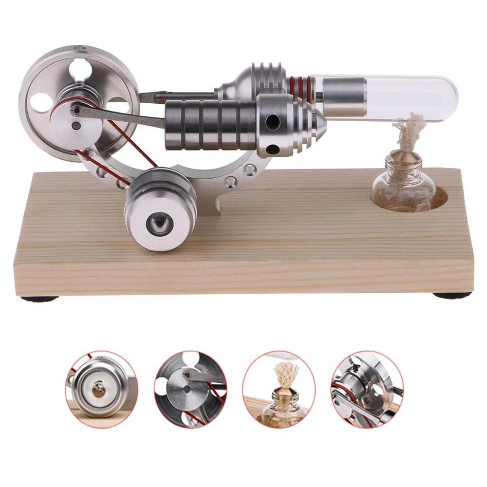 Aibecy Mini Air Stirling Engine Motor Model Electricity Generator Wooden Base Physics Science Educational Toy
