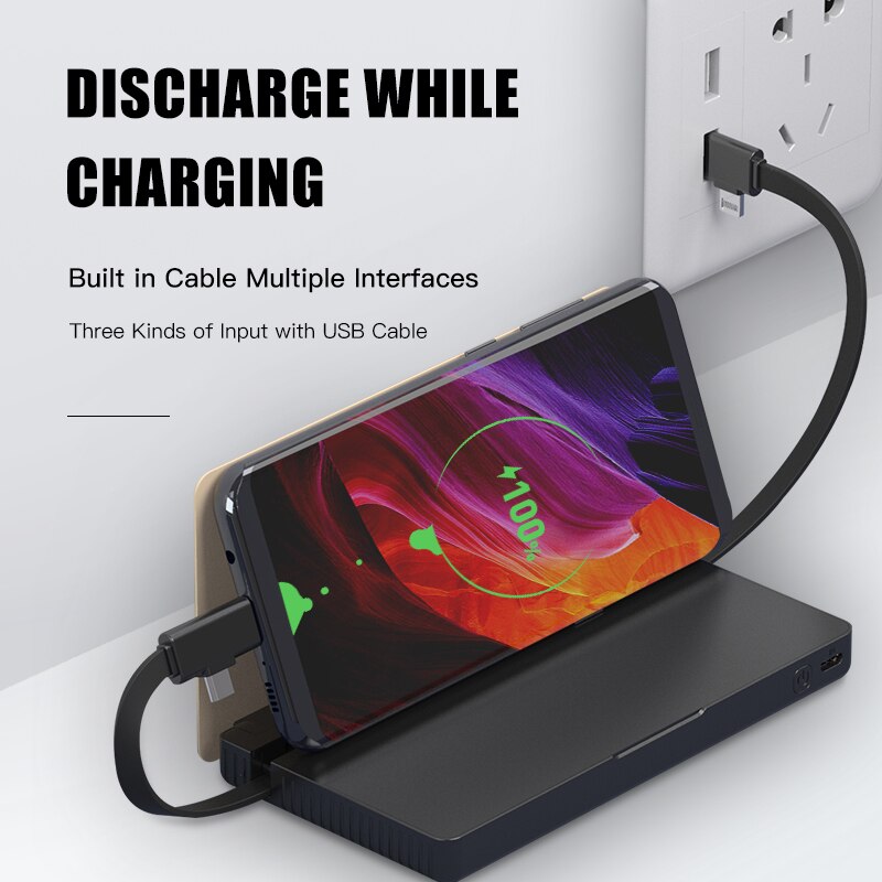Wst Originele Ingebouwde Kabel Caricatore Portatile Ultra Dunne Power Bank Goud Zilver Zakelijke Stijl Draagbare Batterij