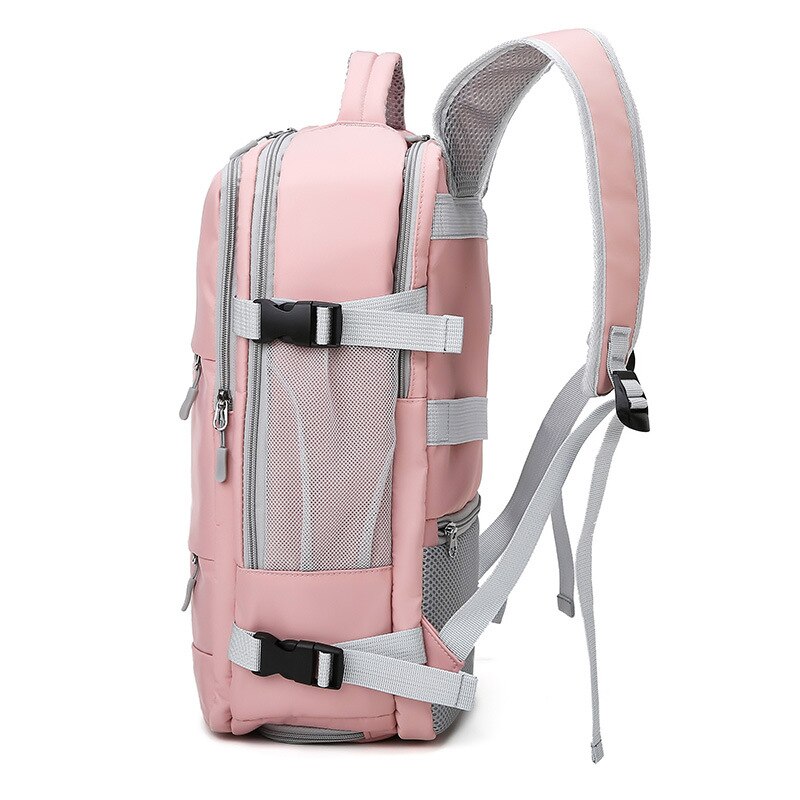 Mochila de viaje rosa para mujer, bolsa repelente al agua, antirrobo, , informal, con correa de equipaje y puerto de carga USB