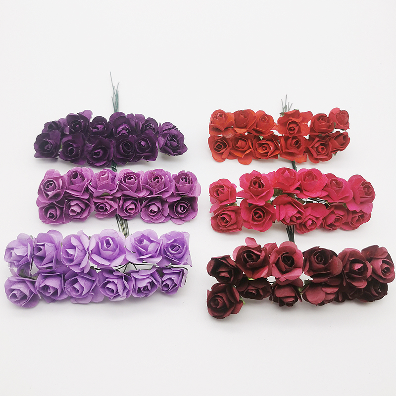 12 stk mini blomsterhode kunstig papir blomster rose brukt til bryllupsfest håndverk dekorasjon 19 farger