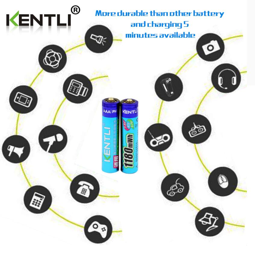 KENTLI 1.5v 1100mWh AAA Rechargeable lithium li-polymer batteries + AA AAA charger: 1pc Battery