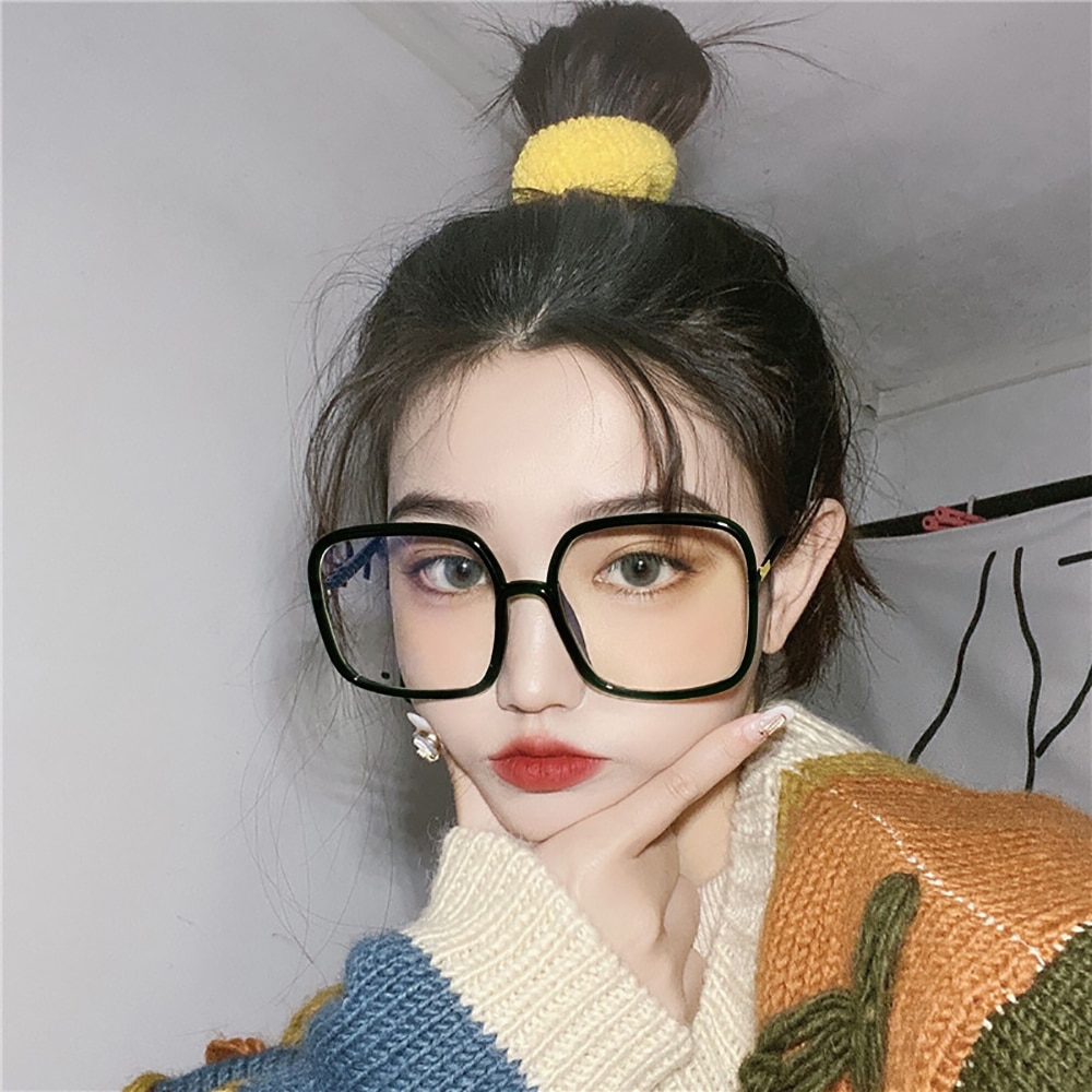 High Unisex large frame glasses square Plain glasses Optical Spectacle Anti blue light Computer glasses for women men