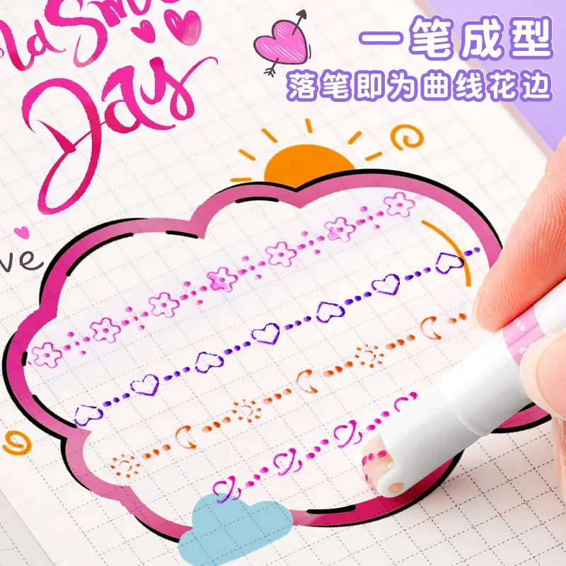 3/6 stks/set Kawaii Bloemen Lijnvormige Markeerstiften Roller Tip Curve Liner Marker voor Schrijven Journaling Tekening briefpapier