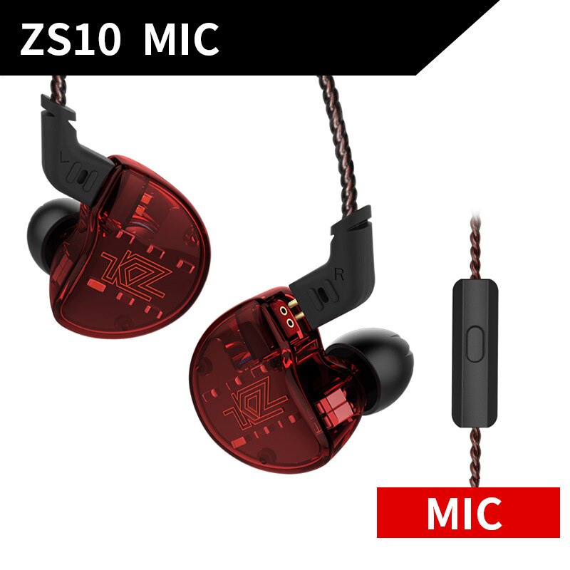 Kz ZS10 Hoofdtelefoon 4BA + 1DD Dynamische Armature Oordopjes Hifi Bass Headset Noise Cancelling In Ear Monitors Hybrid Oortelefoon: Red mic