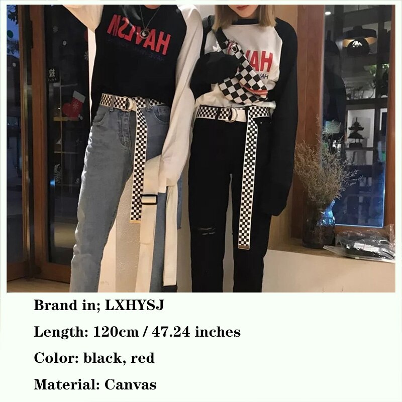 Cinturón de para mujer, pantalones vaqueros de lona informales, encantadores cinturones para mujer, hebilla a cuadros negra y blanca, Correa larga de 120cm, cinturón con hebilla