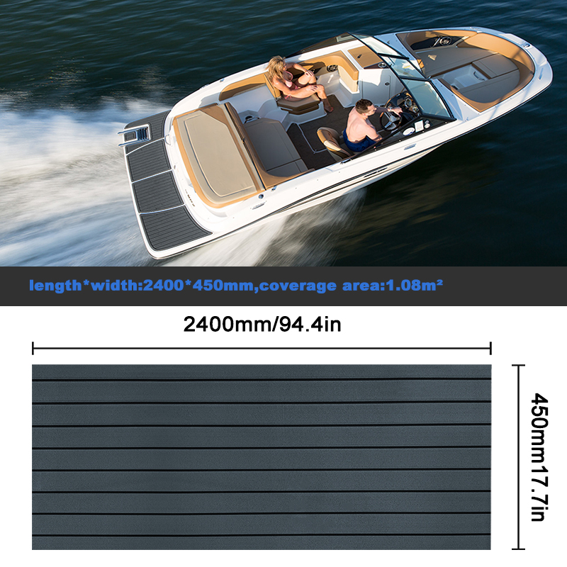 2400*450mm stk . eva-skum imiteret teak båddæk måtter teak yacht marine gulv vandtæt ponton brun sort gulvbelægning motorbåde