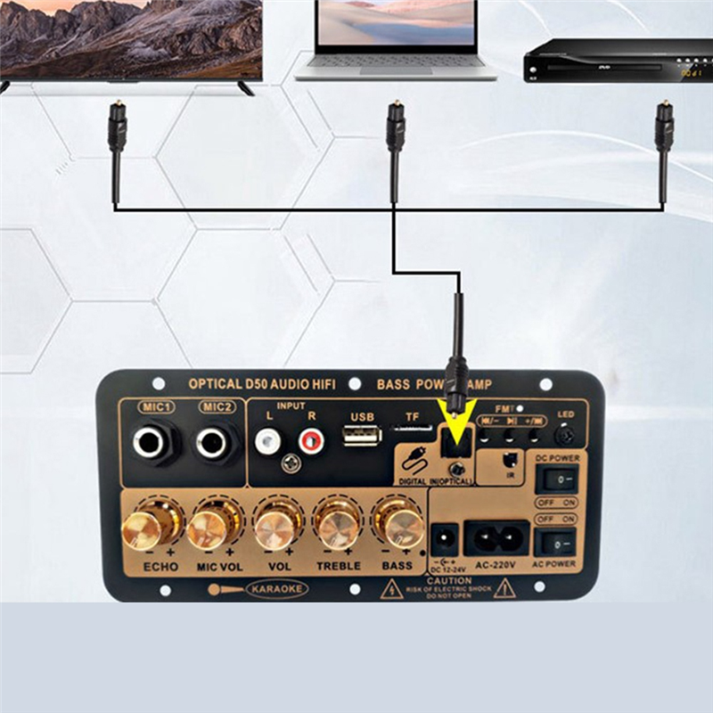 Płytka wzmacniacza D50 z optycznym dźwiękiem Bluetooth AMP USB Radio FM Odtwarzacz TF Subwoofer audio DIY do domu Wtyczka samochodowa-EU