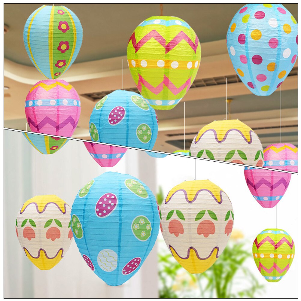 2Pcs Easter Egg-shaped Lantern Easter Party Lanterns DIY Paper Lantern