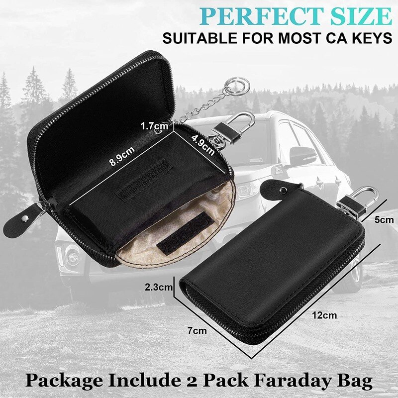 2 Pcs Faraday Bags for Key Fob Car Signal Blocking Bags Car Key Holder Zipper Bags in Black for Car Key Storage RFID Key Pouch