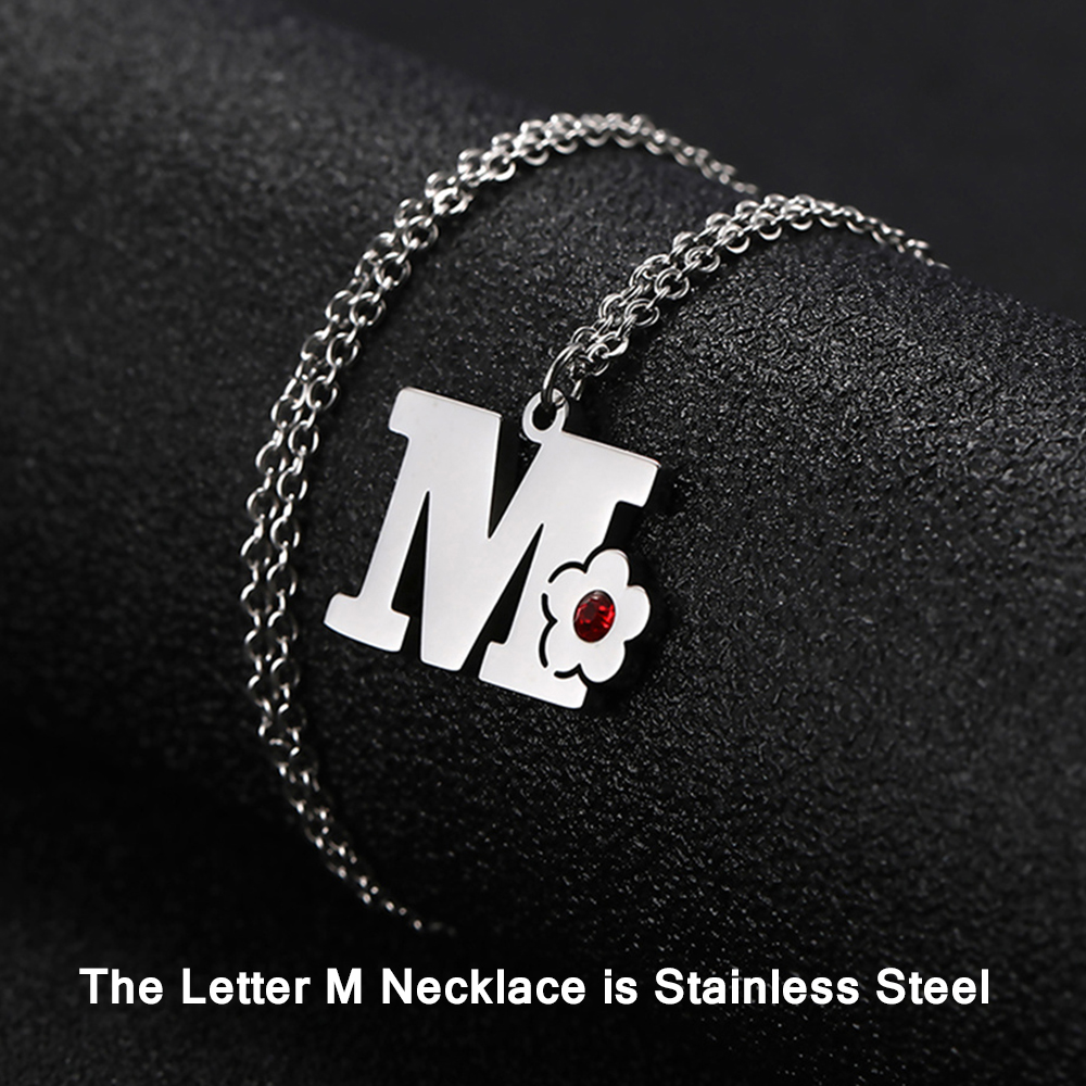 My Shape Initials Flower Letter Name Necklace for Girls Children's Alloy Crystal Flower A-Z Alphabet Pendant Chain Kids Jewelry: Imitation Rhodium Plated