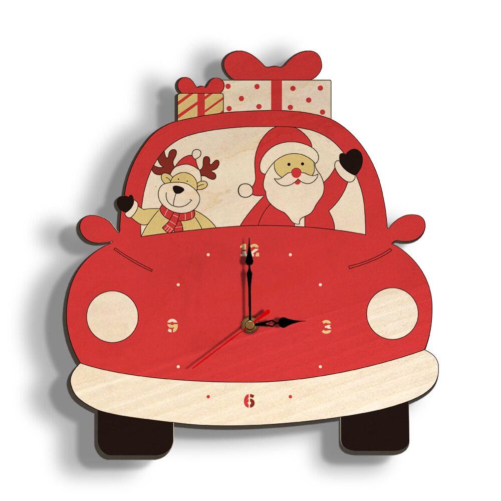Horloge murale en bois pour le jour de noël, décoration de maison, père noël cerf, dessin animé (sans batterie), numérique