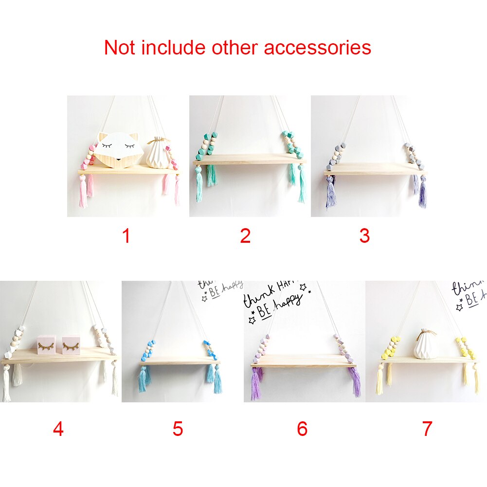 Room Swing Wood Shelves Tassel Hanging Shelf Rope Wall Decor