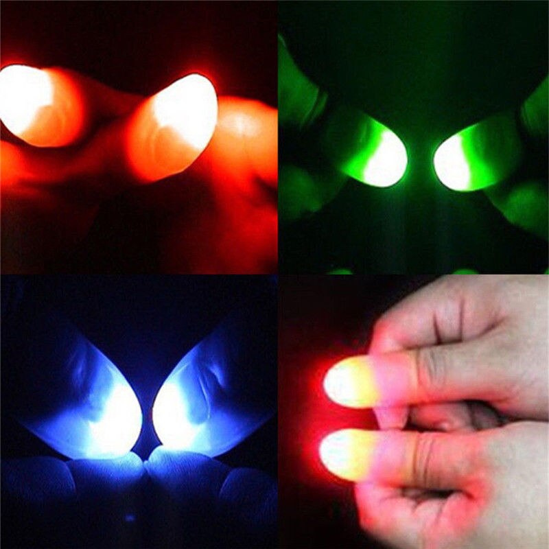 2 uds novedosos pulgares iluminados luz LED dedos destellantes accesorios para trucos de magia brillo increíble juguetes luminosos niños
