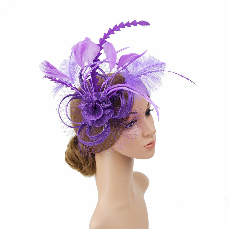 Women Chic Fascinator Hat Cocktail Wedding Party Church Headpiece Headwear Hair Clip Accessories: Purple
