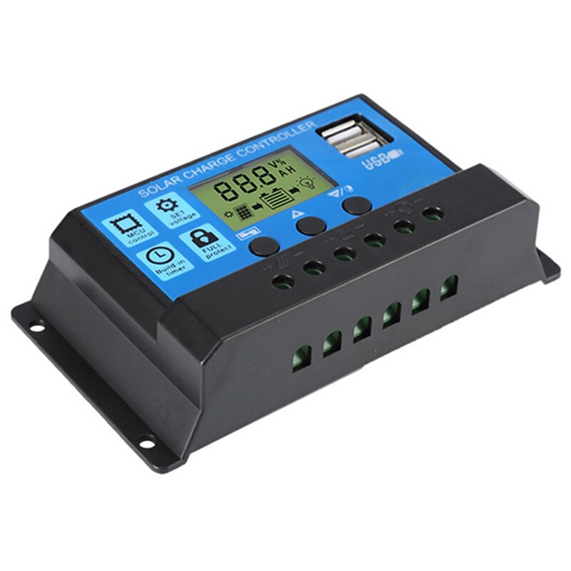 Solar Charge Controller 12V/24V Automatic PWM 5V Output Solar Panel Regulator with Dual USB LCD Displays