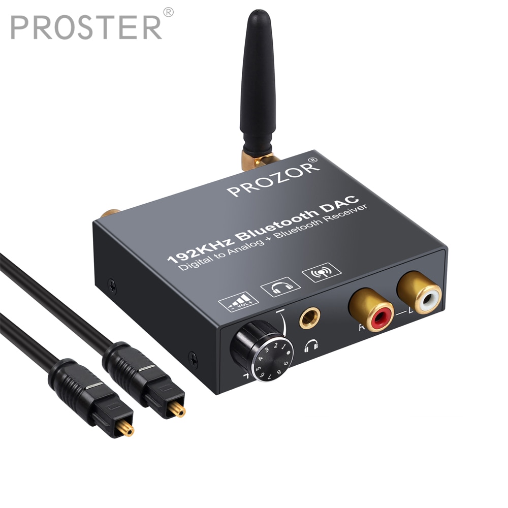 192kHz DAC Converter met Bluetooth Ontvanger Volumeregeling Digitale Optische Coax Toslink naar Analoog Audio Converter Adapter