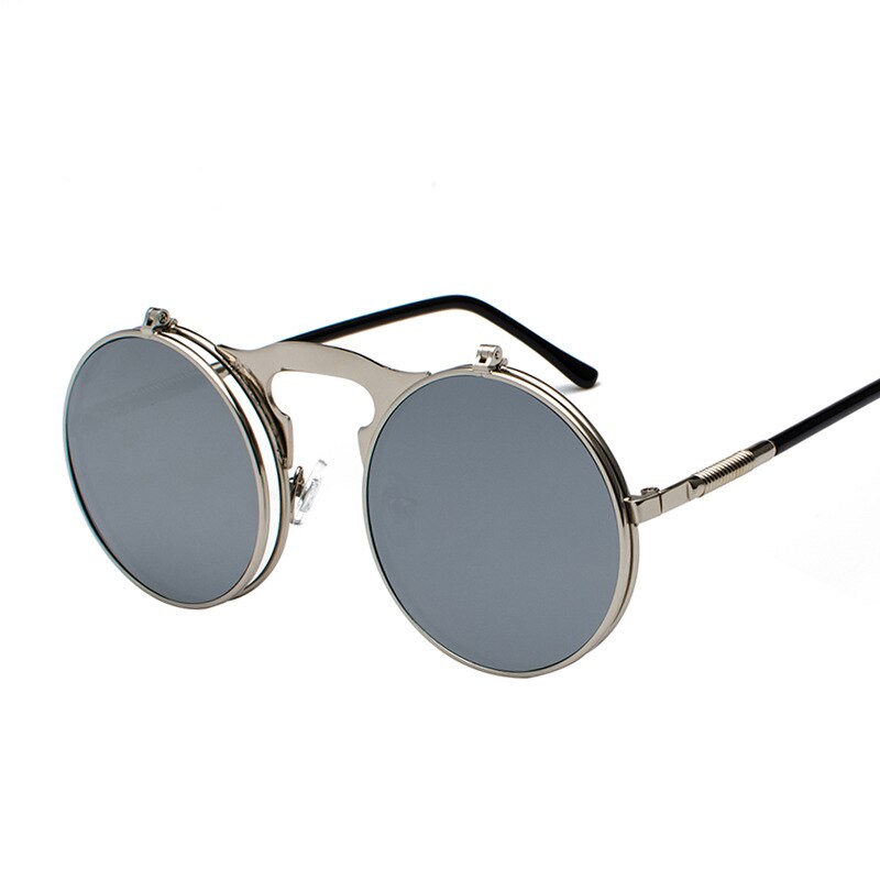 Retro metal steampunk flip solbriller flip solbriller moderigtige briller til mænd og kvinder med rund stel briller: Splint-slim