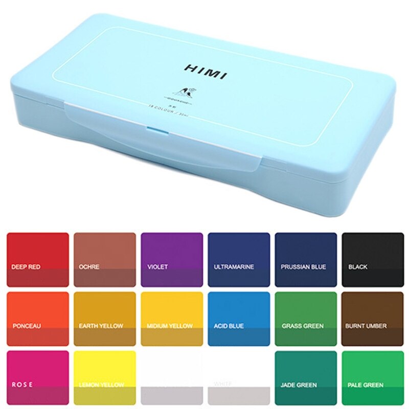 Conjunto de pintura gouache 18 cores vibrantes tintas não tóxicas com paleta caso portátil para pintura em tela do artista papéis aquarela