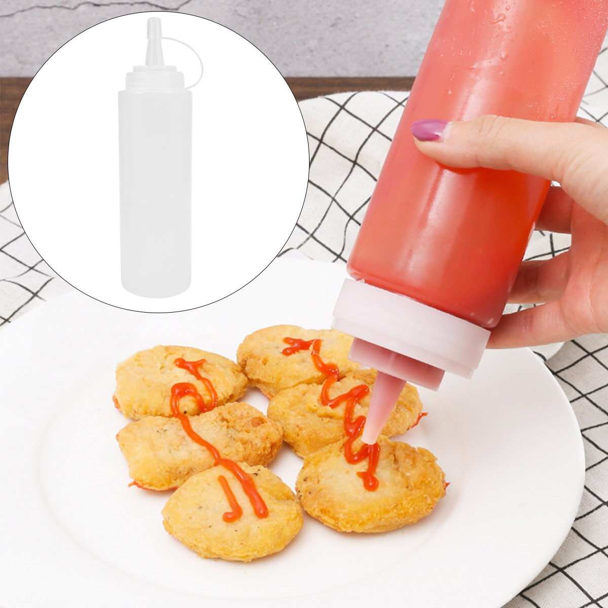 5pcs 230ml 8oz Plastic Squeeze Squirt Condiment Bottles with On Lids Dispensers for Ketchup Mustard Sauces Olive Oil BBQ Set