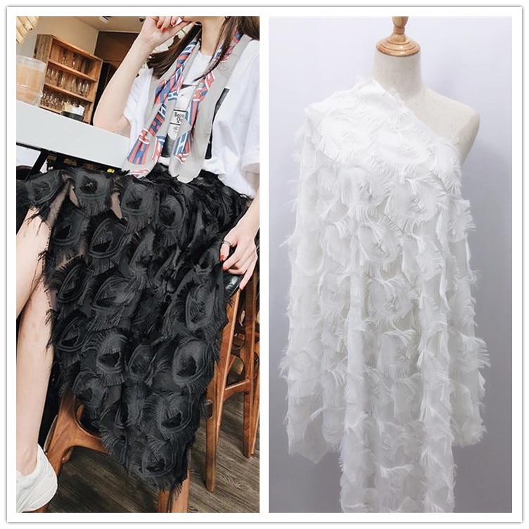 Écran ouvert gland jacquard + fleur coupe en mousseline de soie oeil tissu plume coupe gland vêtements tissu