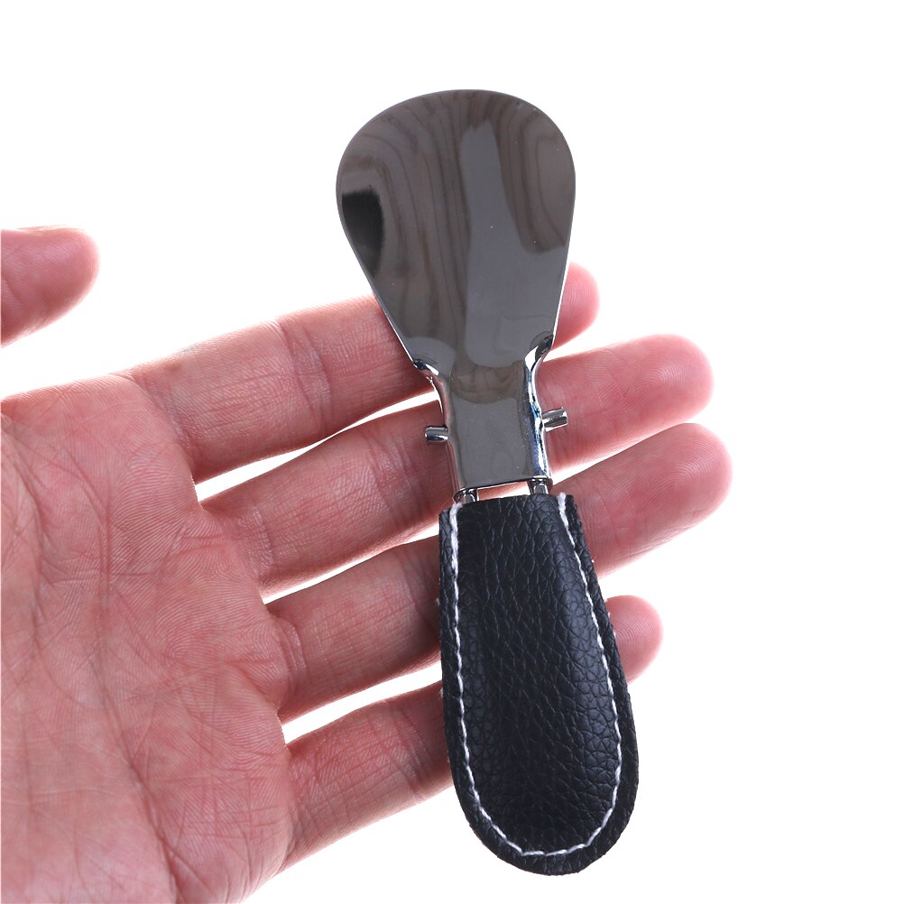 Durable Shoehorn Stainless Steel Foldable PU Leather Handle Easy to Carry For Men Women Shoes 12*3.5cm