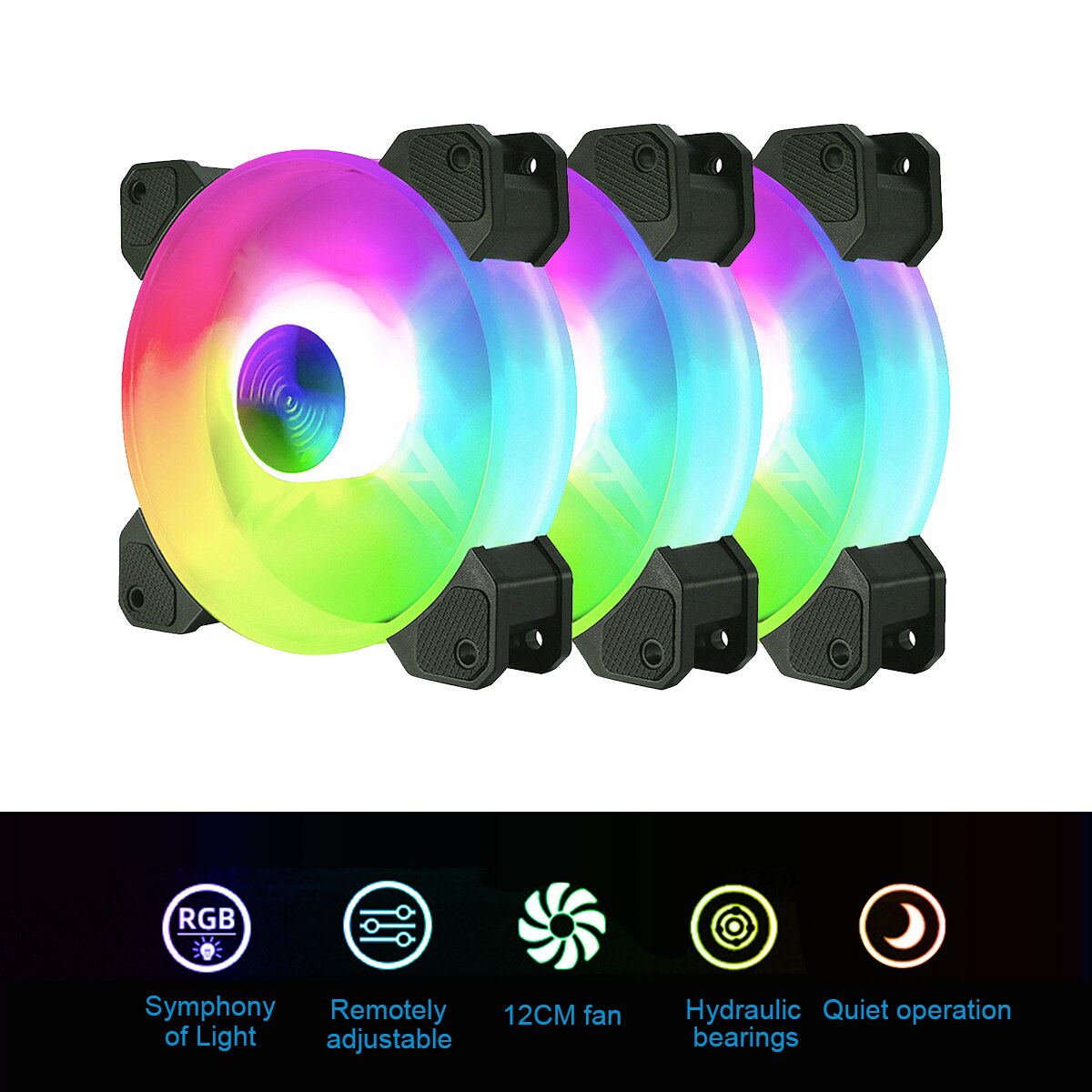 3 kpl säädettävä tietokoneen jäähdytystuuletin hiljainen 120mm rgb tuuletin pc kotelo tuulettimen jäähdytin rgb jäähdytin tuulettimet tietokoneen jäähdyttimeen ohjaimella