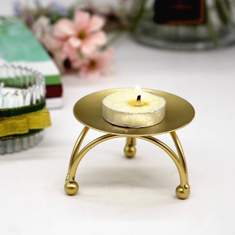 Candle Light Holder Round Table Golden Candlestick for Christmas Party Ornament Candle Holder Romantic Home Wedding Decor