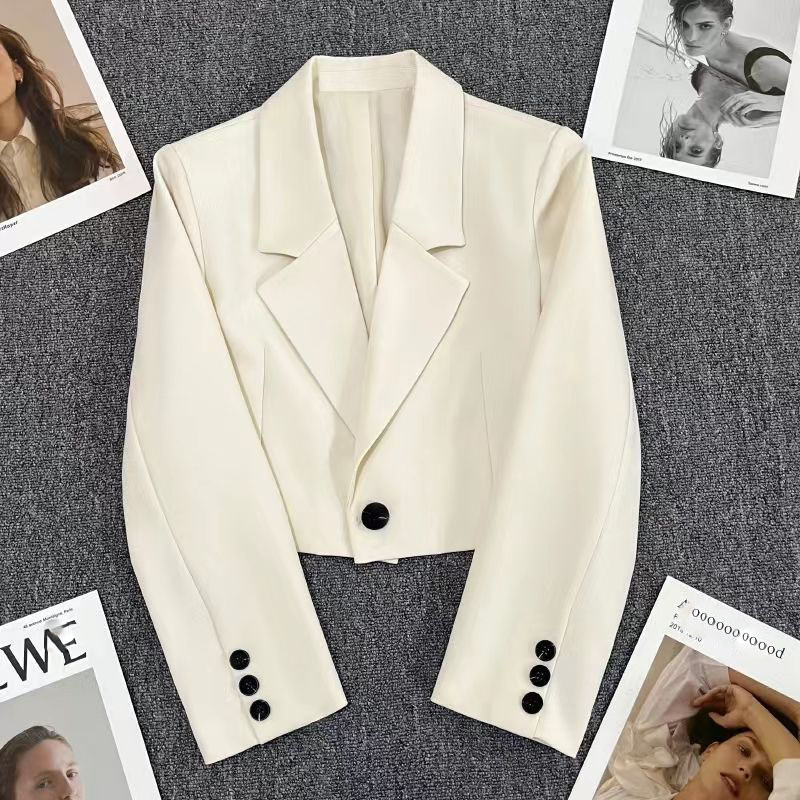 Dameblazere med korte ermer, koreansk, dressjakke, dame, allsidig, kort blazer, dame: S / beige