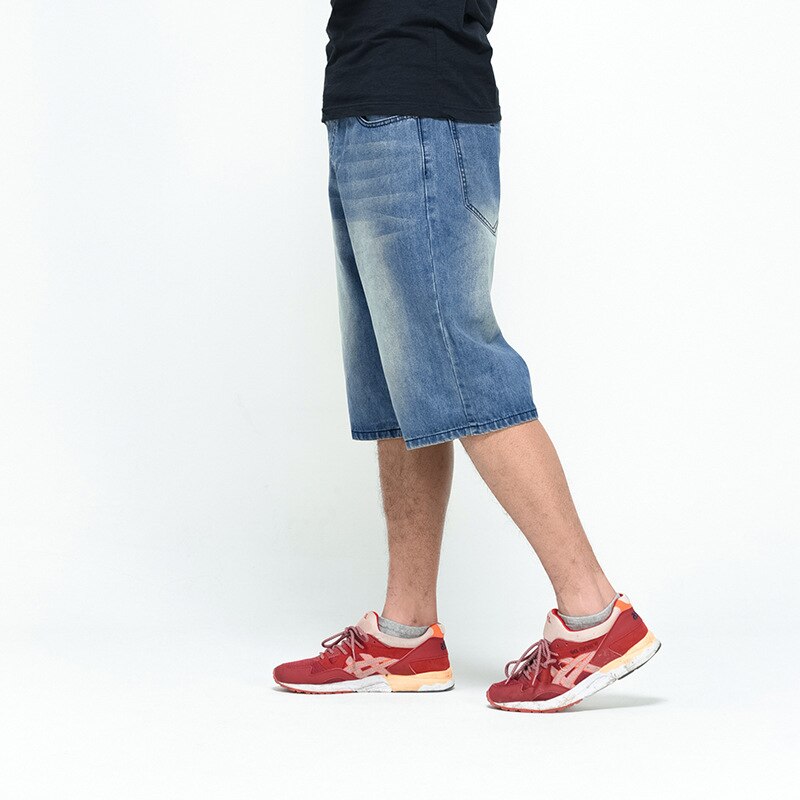 Denim menn shorts loose fit vekt sommer lang kort mann baggy plus size herreklær 40 42 44 46 blå jeans shorts herre ridebukser