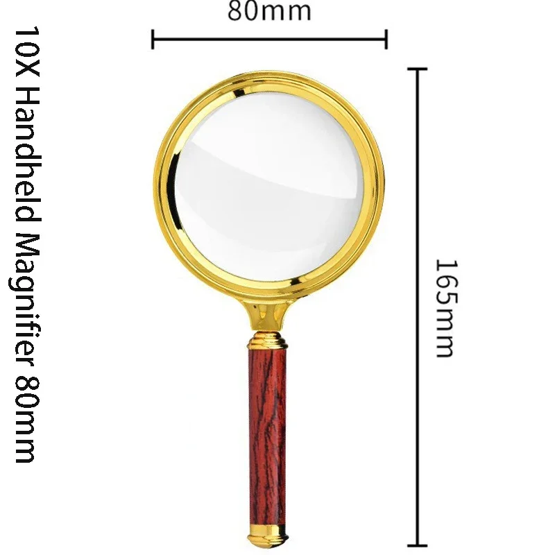 10x lupa portátil de vidro antigo punho de madeira retro lidar com lupa olho vidro idosos leitura lupas inspeção: Branco