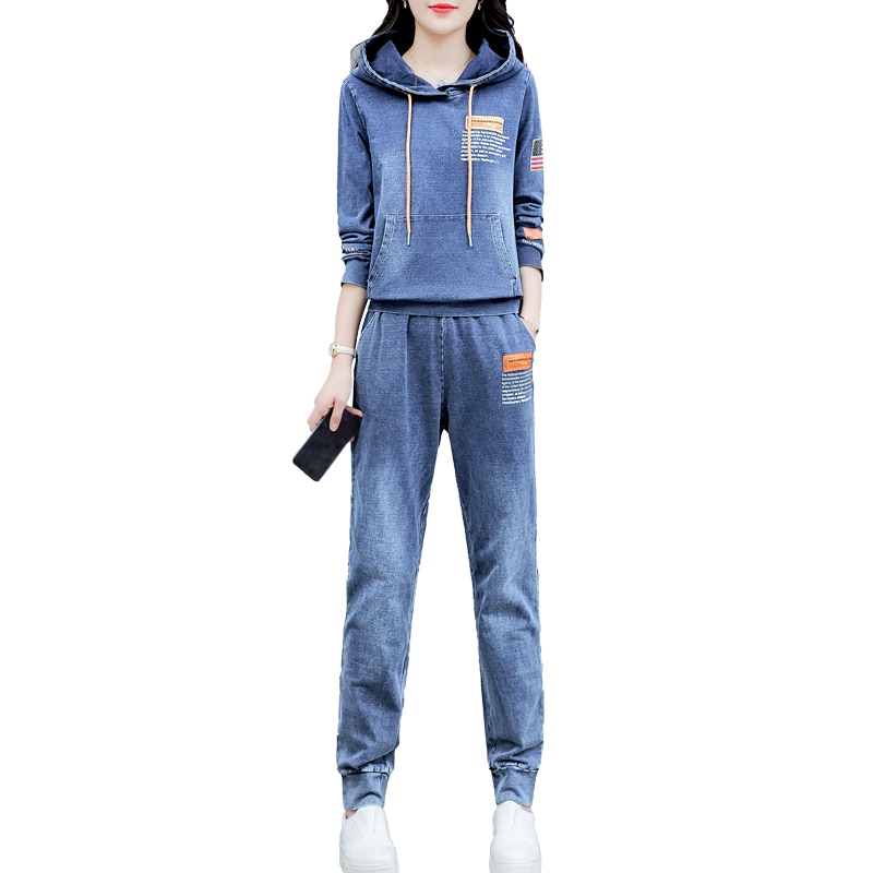 Co-ord Set Denim Two Piece Set Women Hoodies Pant Suits and Top Winter Autumn Outfit Clothing Matching Jeans 2 Pc Sets