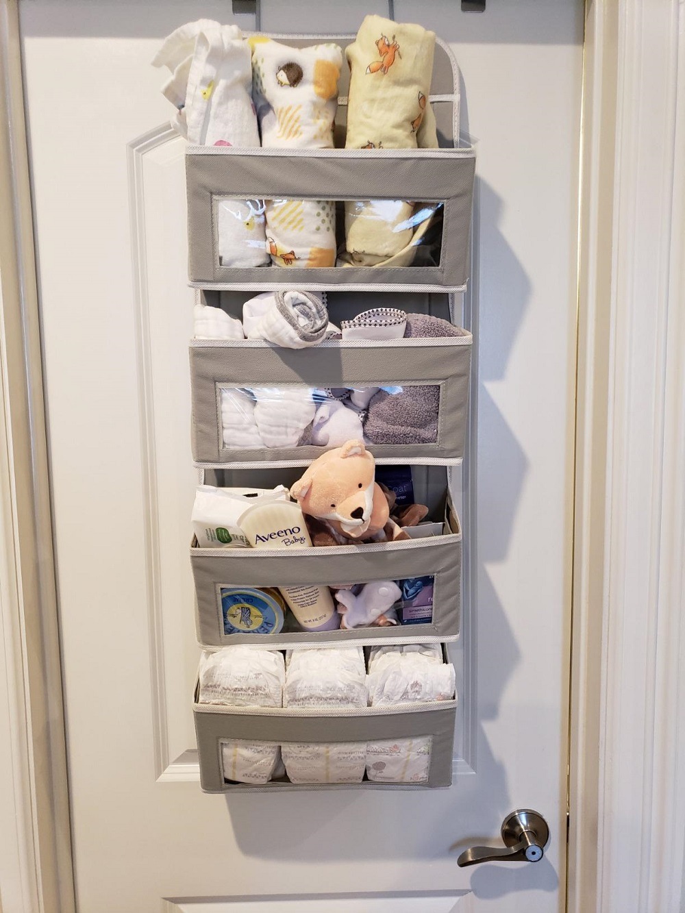 Layer Fabric Over The Door Organizer Gray Foldable Door Organizers Nursery Closet Storage, Large Hanging Door Organizer