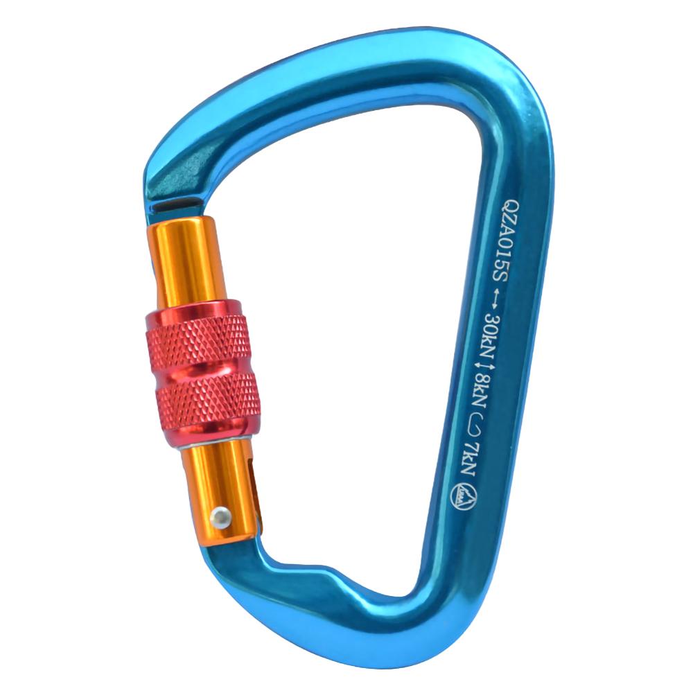 30KN vis porte serrure mousqueton D Type anneau crochet descente escalade équipement crochet de sécurité camping en plein air pêche porte-clés: Bleu