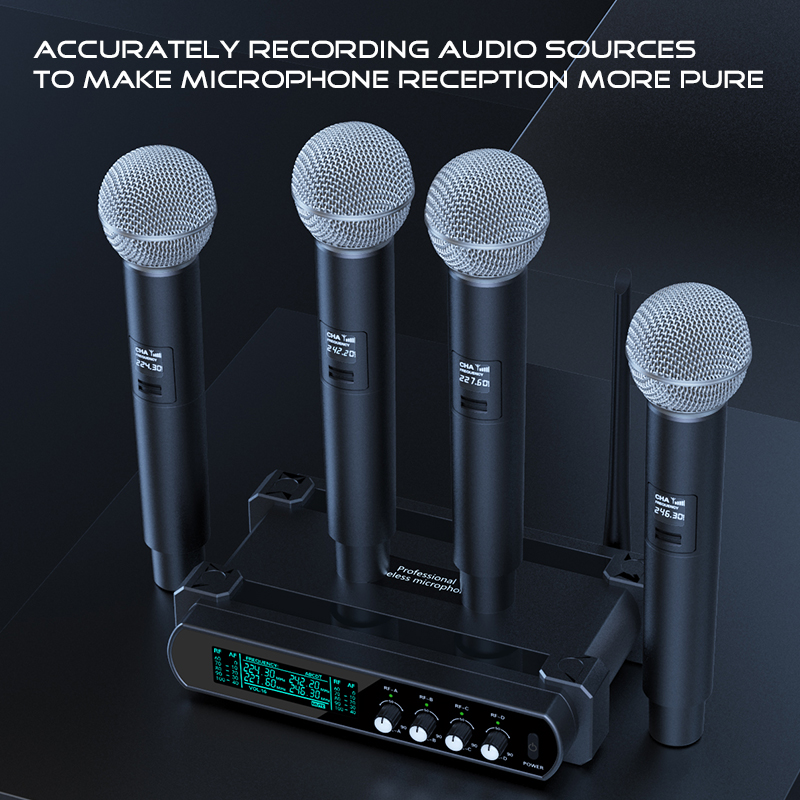Wireless Microphone Handheld 4 Channel UHF Microphone For Karaoke Wedding Party Band Church Performance