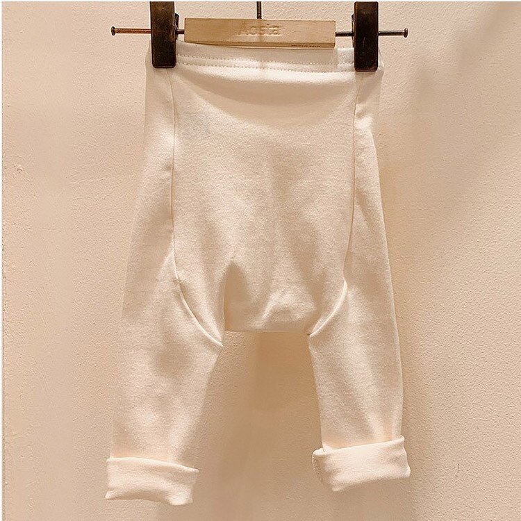 Spring And Autumn Boys And Girls Baby Cotton Casual Big Pp Pants High Waist Baby Leggings Kids Trousers: white / 12M